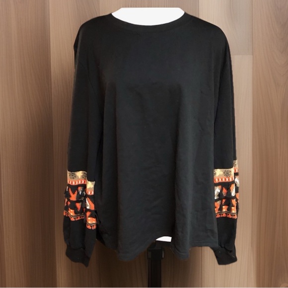 Black Aztec Fringe Stretch 3XL Sweatshirt Top - Picture 2 of 13